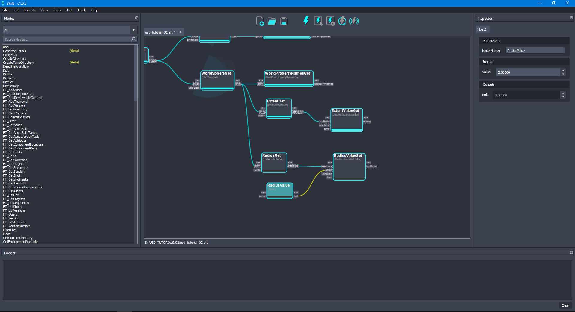Added the 'RadiusValueSet' node to the board connected to the 'RadiusGet' node.