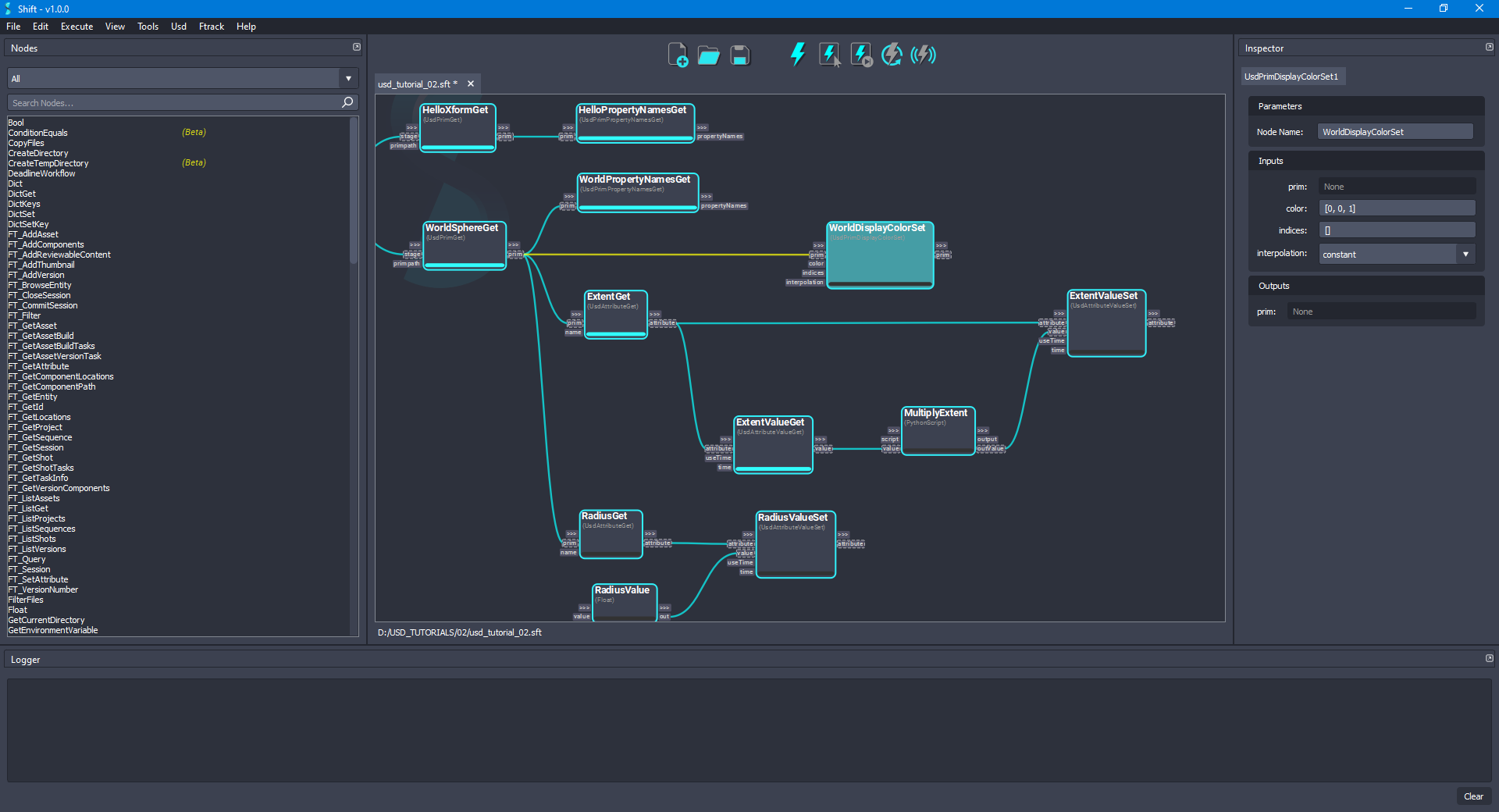 Added the 'RadiusValueSet' node to the board connected to the 'RadiusGet' node.