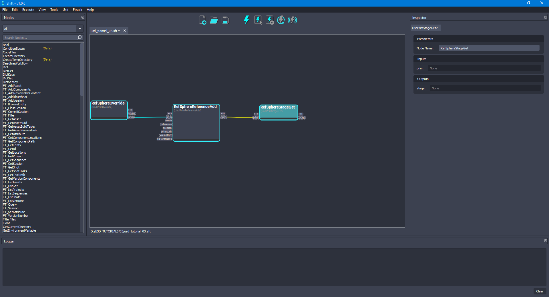 Added the 'RefSphereStageGet' node to the board connected to the 'RefSphereReferenceAdd' node.