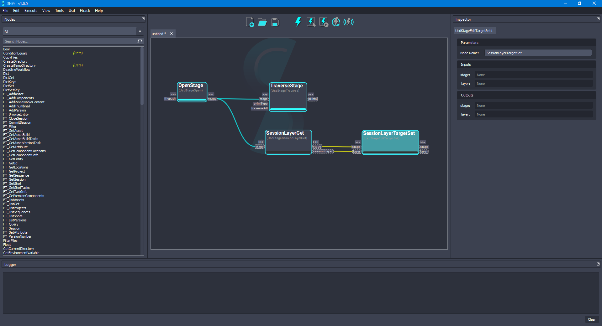 Added the 'SessionLayerTargetSet' node to the board connected to the 'SessionLayerGet' node.