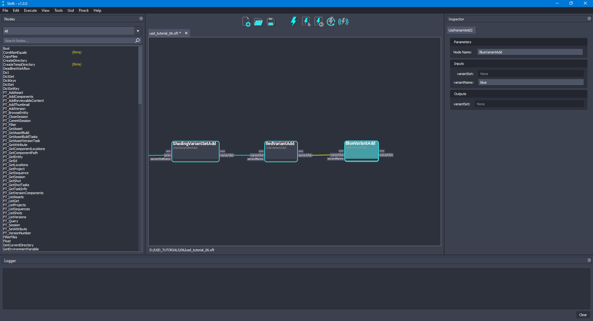 Added the 'BlueVariantAdd' node to the board connected to the 'RedVariantAdd' node.